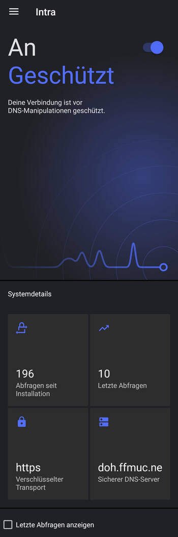 Picture: detailed view on activeded connection on “Infra” App under Android Picture: detailed view on activeded connection on “Infra” App under Android